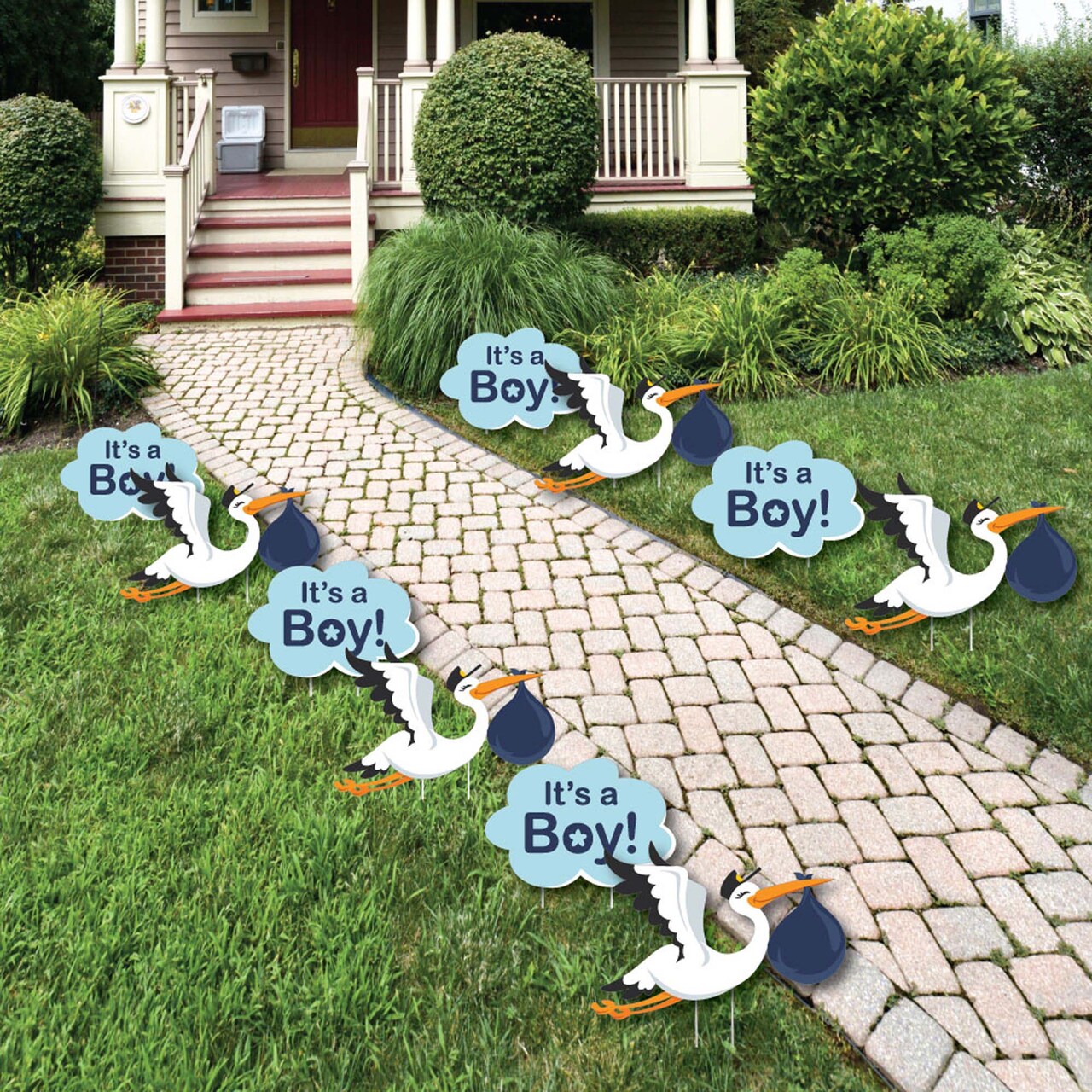 Big Dot of Happiness Boy Special Delivery - Baby Announcement Lawn Decorations - Outdoor Blue It's a Boy Stork Baby Shower Yard Decorations - 10 Piece